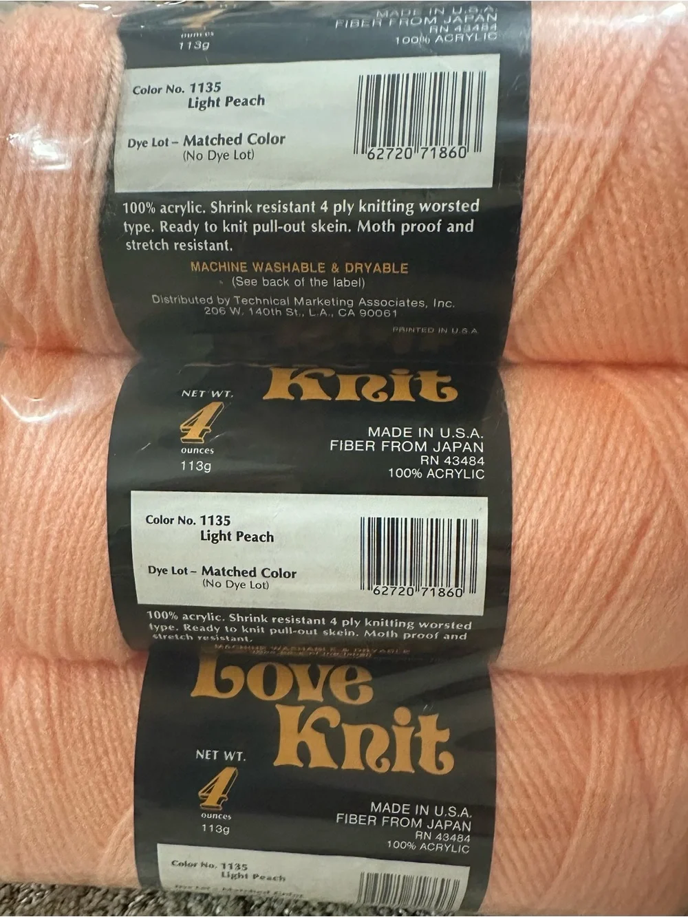 Lot of 12 Vintage Vonnel Love Knit Luxury Yarn Light Peach Color